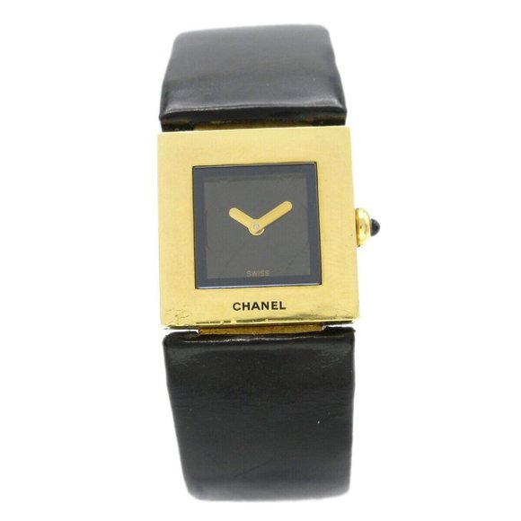 CHANEL, Accessories, Chanel Matelasse Ladies Quartz Wristwatch Watch Fb  Gold Black